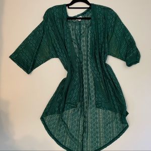 Lularoe Emerald Green Lace Lindsay Kimono